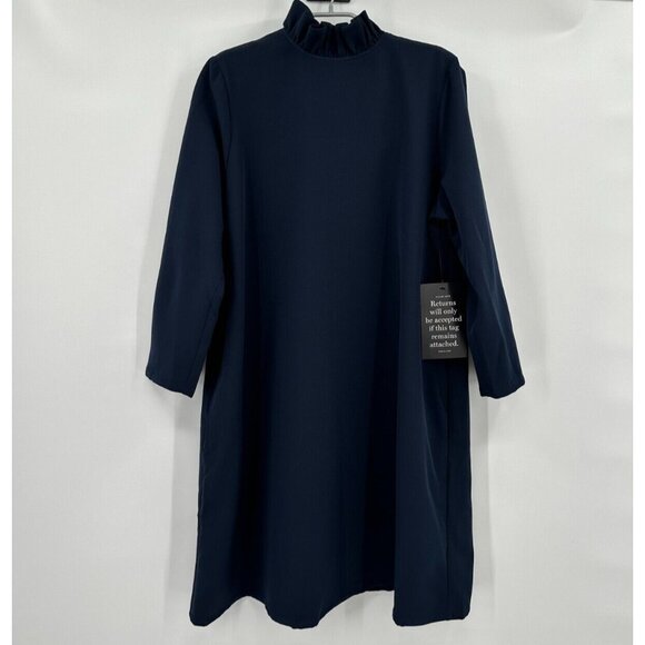 Tuckernuck Navy Blue Daphne Dress sz M Ruffle Collar Bow Swing Mini Party NWOT - Picture 1 of 7